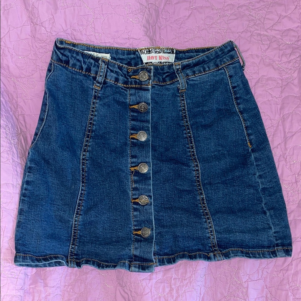 Hot Kiss Women's Button-Up Denim Mini Skirt - Skylar Skirt